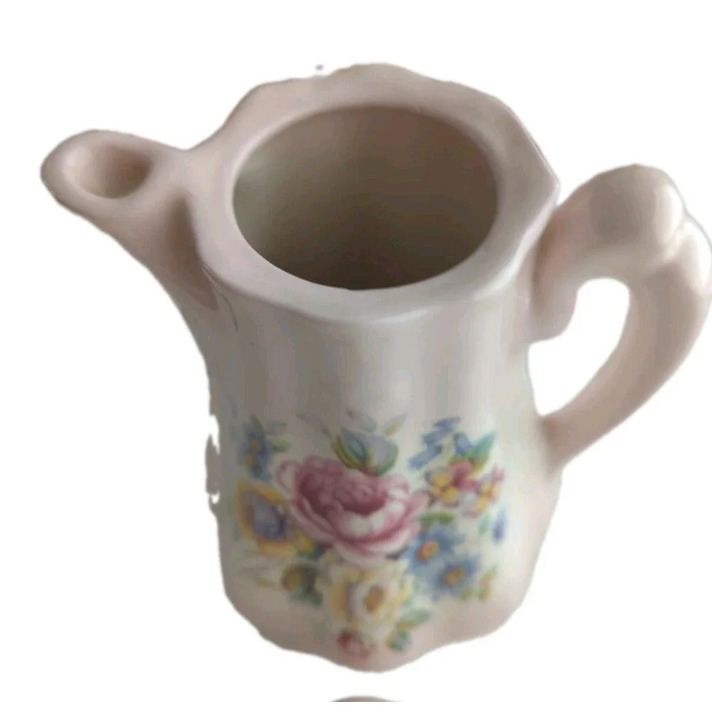 Floral Tea Pot with Lid  Pink With Flowers Ceramic Cottage Decor 9